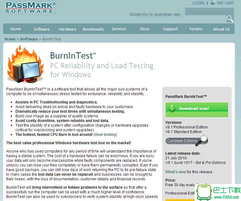 PassMark BurnInTest下载-PassMark BurnInTest(全面检测电脑的稳定性) v8.1.1017 52 破解版下载v8.1.1017
